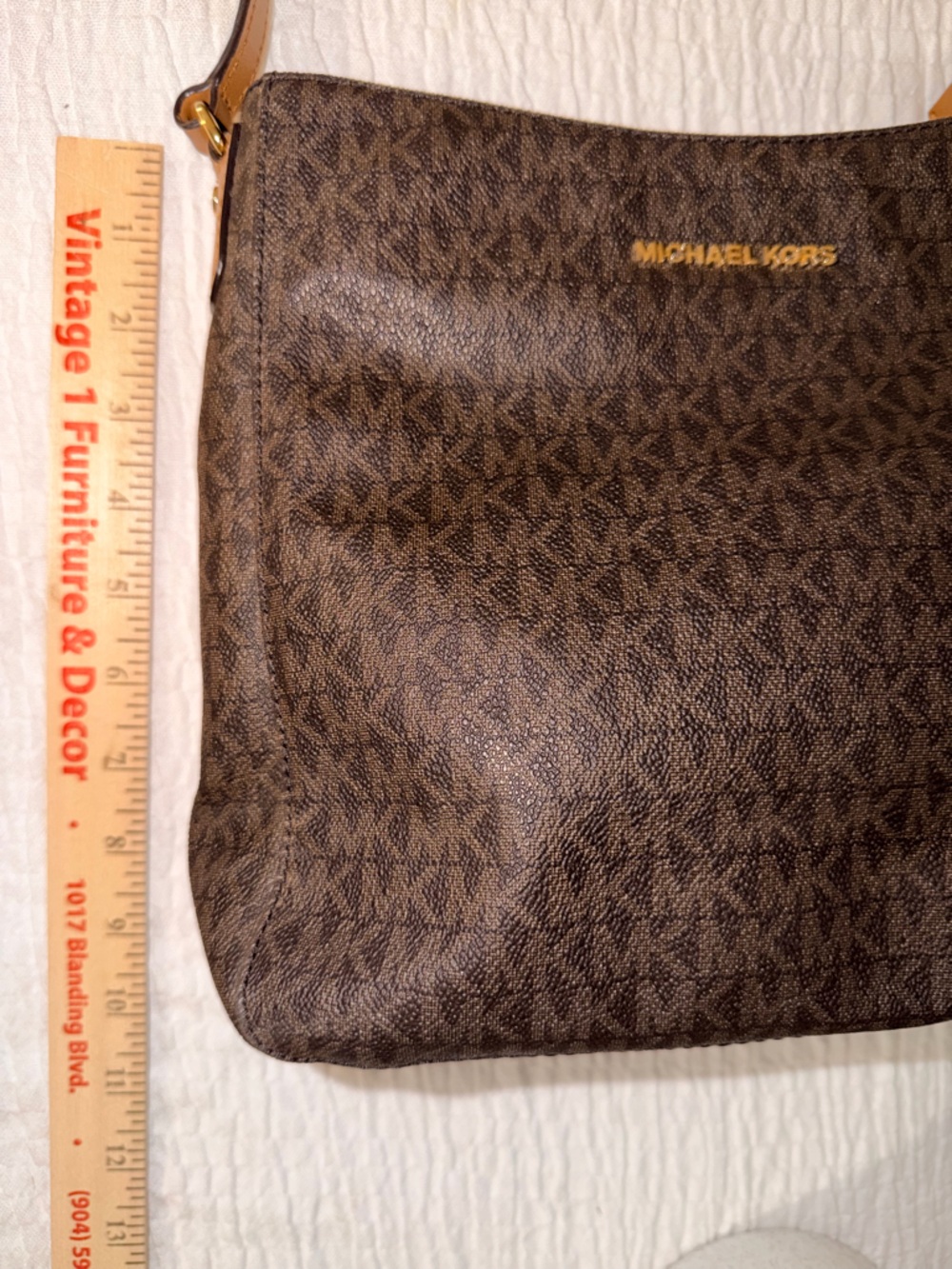 Michael Kors Dark Brown Signature Crossbody Bag with Tan Strap - Picture 15 of 15